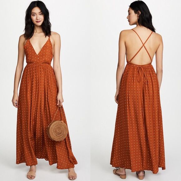 FAITHFULL THE BRAND Dress Womens 4 Orange White Polka Dot Santa Rosa Maxi‎ Dress - Picture 1 of 13